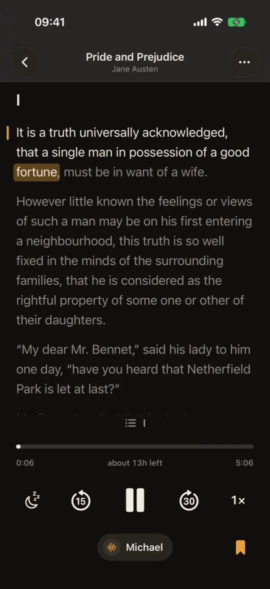 The reader: each word lights up as Pride and Prejudice is read aloud
