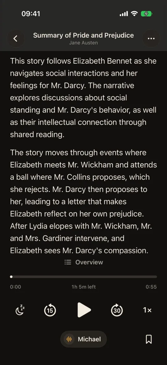 The summary of Pride and Prejudice, open on its overview